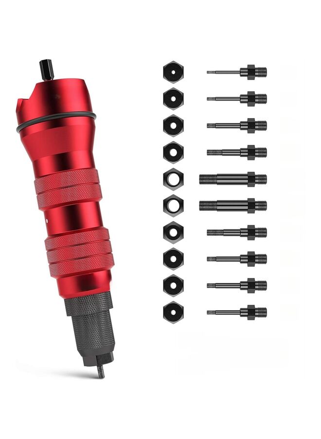 يُسلِّم مجموعة محولات مثقاب كهربائي لاسلكي، مسدس برشام كهربائي، صواميل برشام، تتضمن 10 قطع من المندريل، وحقيبة حمل متينة. - Image 1